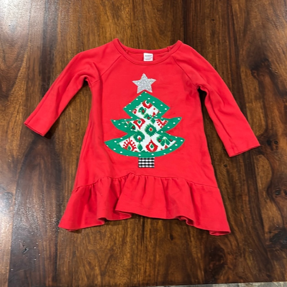 Custom Boutique LS Christmas Tree Appliqué 2T Dress